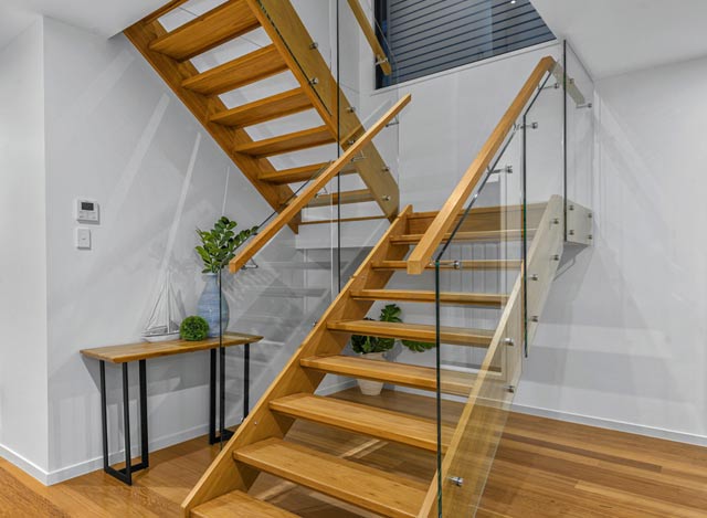 Glass Staircase Balustrade with Timber Handrails